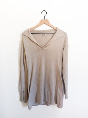 Djerf Avenue Getaway Neutral V-Neck Collared Getaway Dress